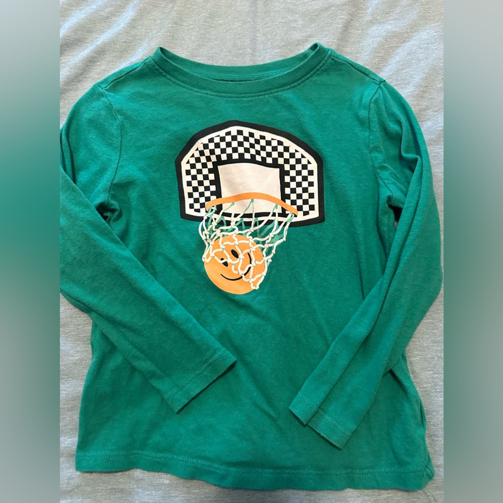 Green Long Sleeve Shirt with Basketball Hoop Design